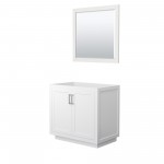 36 Inch Single Bathroom Vanity in White, No Countertop, No Sink, Nickel Trim, 34 Inch Mirror