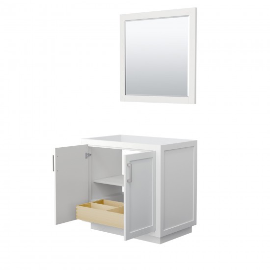 36 Inch Single Bathroom Vanity in White, No Countertop, No Sink, Nickel Trim, 34 Inch Mirror