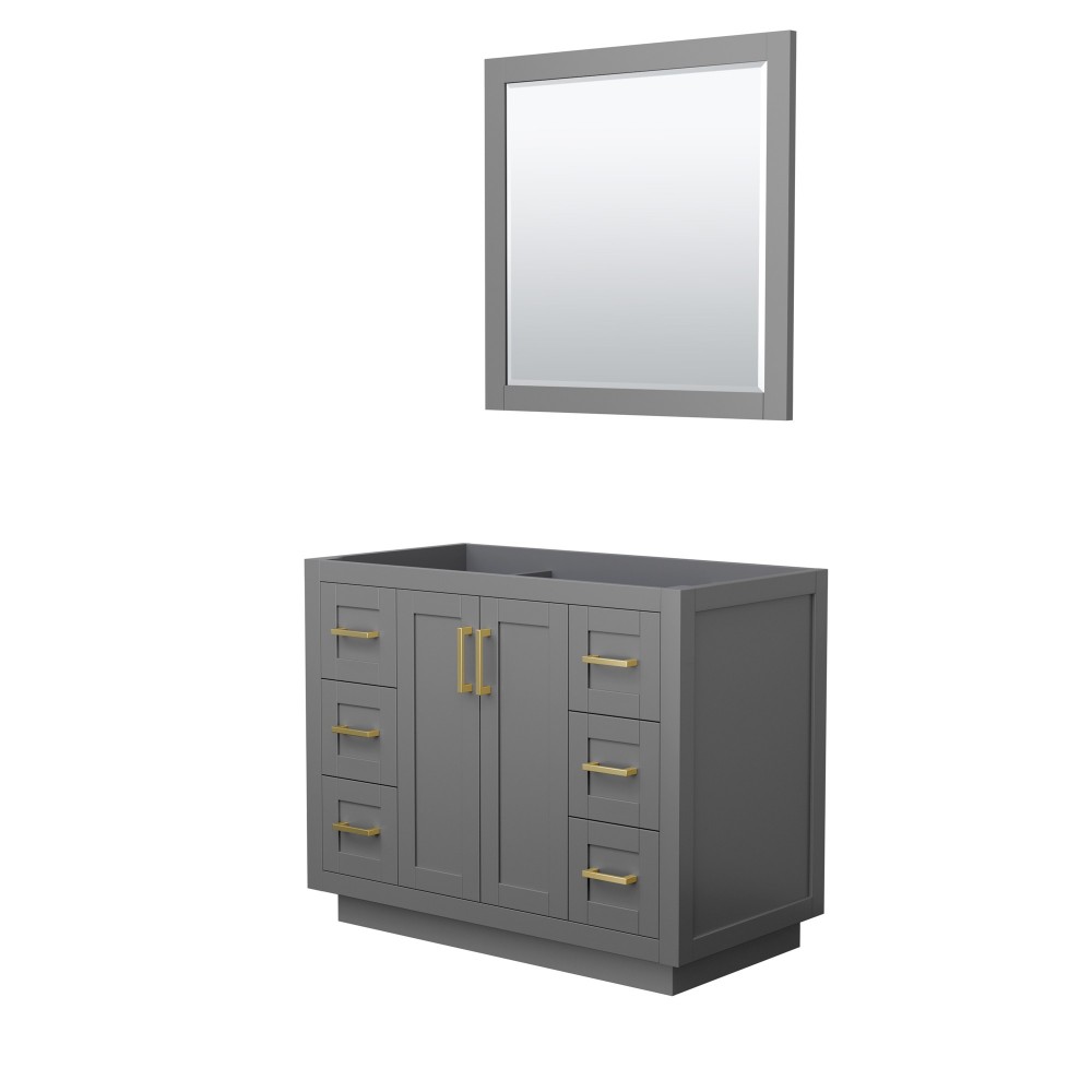 42 Inch Single Bathroom Vanity in Dark Gray, No Countertop, No Sink, Gold Trim, 34 Inch Mirror