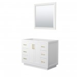 42 Inch Single Bathroom Vanity in White, No Countertop, No Sink, Gold Trim, 34 Inch Mirror