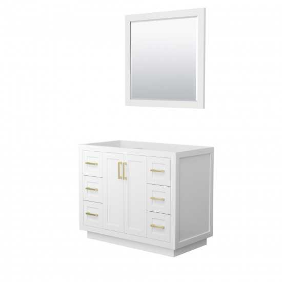 42 Inch Single Bathroom Vanity in White, No Countertop, No Sink, Gold Trim, 34 Inch Mirror