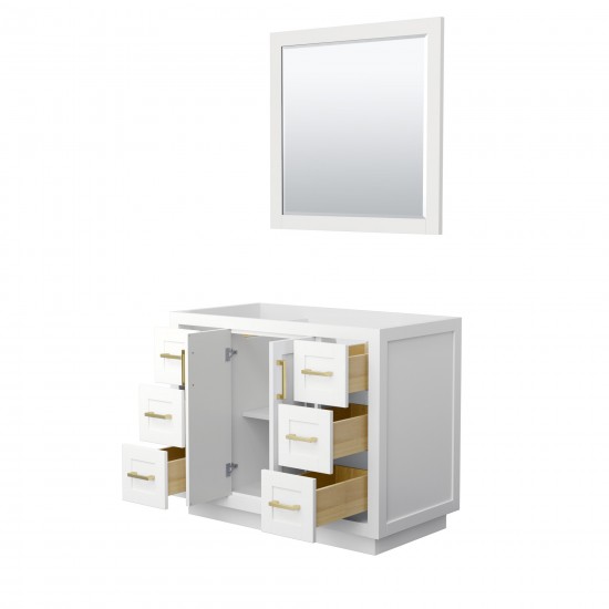 42 Inch Single Bathroom Vanity in White, No Countertop, No Sink, Gold Trim, 34 Inch Mirror