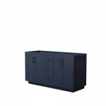 60 Inch Double Bathroom Vanity in Dark Blue, No Countertop, No Sink, Black Trim