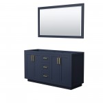 60 Inch Double Bathroom Vanity in Dark Blue, No Countertop, No Sink, Gold Trim, 58 Inch Mirror