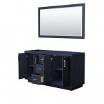 60 Inch Double Bathroom Vanity in Dark Blue, No Countertop, No Sink, Gold Trim, 58 Inch Mirror