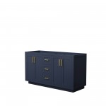 60 Inch Double Bathroom Vanity in Dark Blue, No Countertop, No Sink, Gold Trim