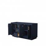 60 Inch Double Bathroom Vanity in Dark Blue, No Countertop, No Sink, Gold Trim