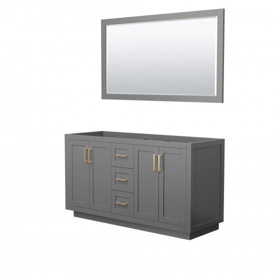 60 Inch Double Bathroom Vanity in Dark Gray, No Countertop, No Sink, Gold Trim, 58 Inch Mirror