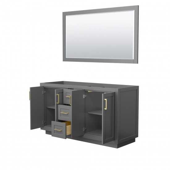 60 Inch Double Bathroom Vanity in Dark Gray, No Countertop, No Sink, Gold Trim, 58 Inch Mirror