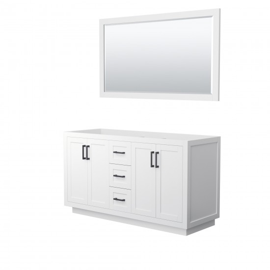 60 Inch Double Bathroom Vanity in White, No Countertop, No Sink, Black Trim, 58 Inch Mirror