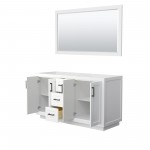 60 Inch Double Bathroom Vanity in White, No Countertop, No Sink, Black Trim, 58 Inch Mirror