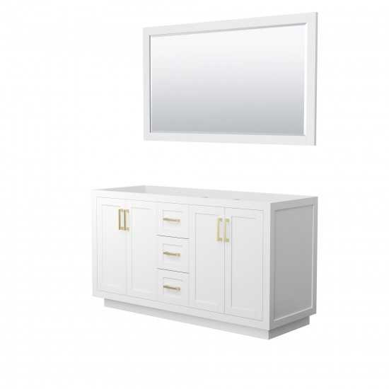 60 Inch Double Bathroom Vanity in White, No Countertop, No Sink, Gold Trim, 58 Inch Mirror