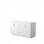 60 Inch Double Bathroom Vanity in White, No Countertop, No Sink, Gold Trim