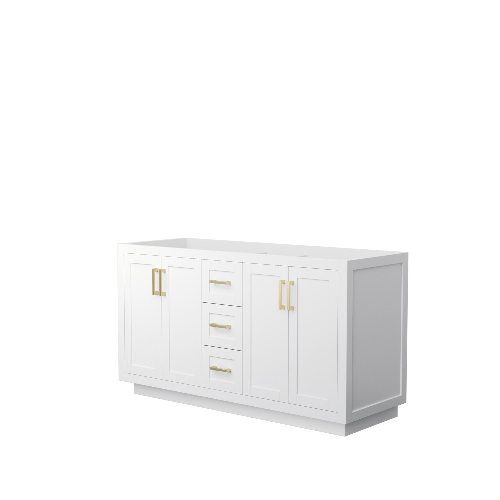 60 Inch Double Bathroom Vanity in White, No Countertop, No Sink, Gold Trim