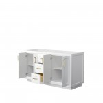 60 Inch Double Bathroom Vanity in White, No Countertop, No Sink, Gold Trim