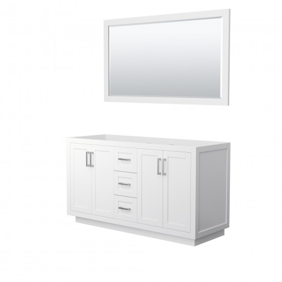 60 Inch Double Bathroom Vanity in White, No Countertop, No Sink, Nickel Trim, 58 Inch Mirror