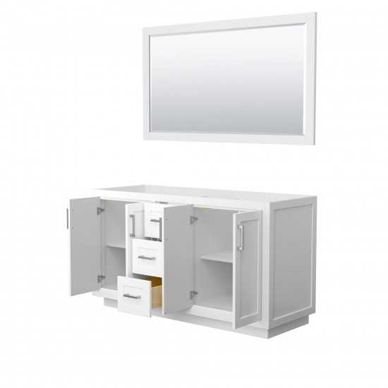 60 Inch Double Bathroom Vanity in White, No Countertop, No Sink, Nickel Trim, 58 Inch Mirror