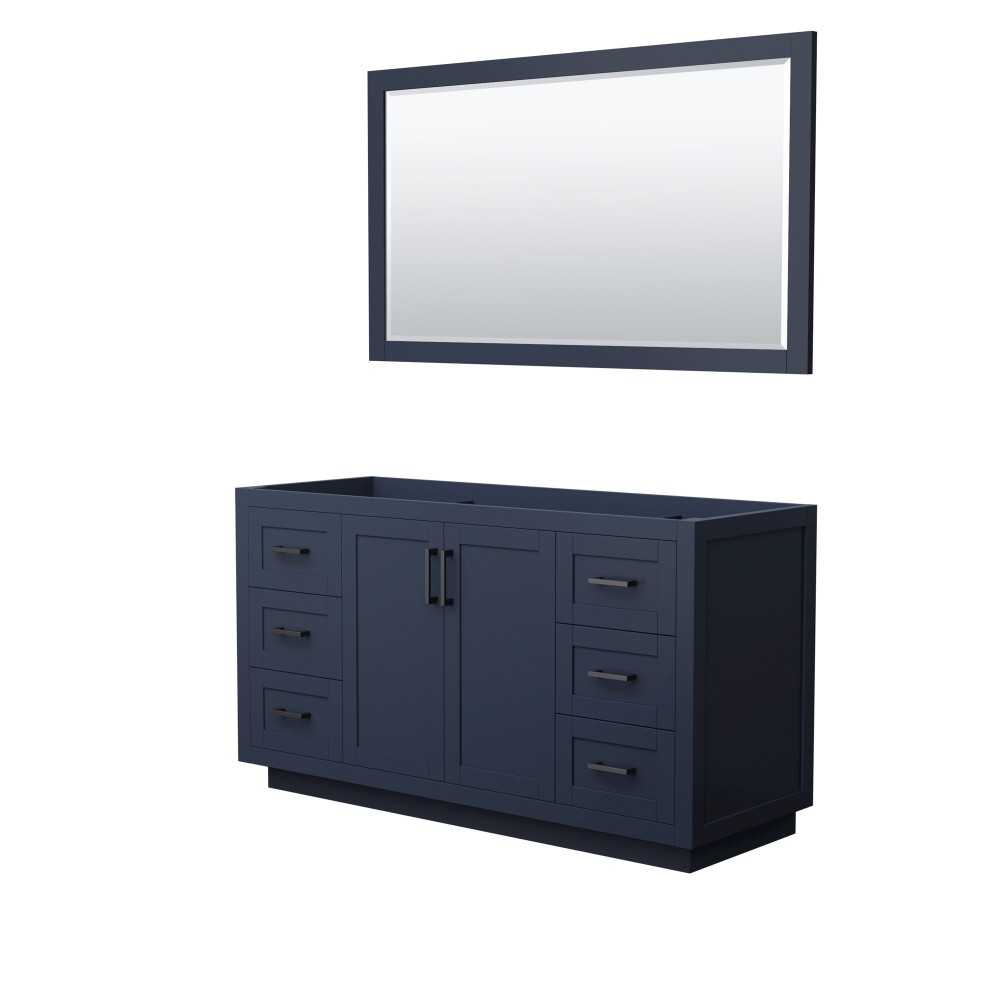 60 Inch Single Bathroom Vanity in Dark Blue, No Countertop, No Sink, Black Trim, 58 Inch Mirror