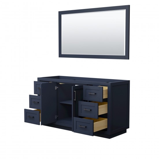 60 Inch Single Bathroom Vanity in Dark Blue, No Countertop, No Sink, Black Trim, 58 Inch Mirror