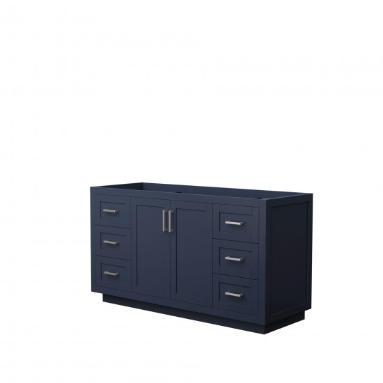 60 Inch Single Bathroom Vanity in Dark Blue, No Countertop, No Sink, Nickel Trim