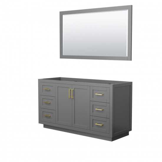 60 Inch Single Bathroom Vanity in Dark Gray, No Countertop, No Sink, Gold Trim, 58 Inch Mirror