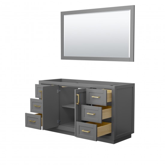 60 Inch Single Bathroom Vanity in Dark Gray, No Countertop, No Sink, Gold Trim, 58 Inch Mirror