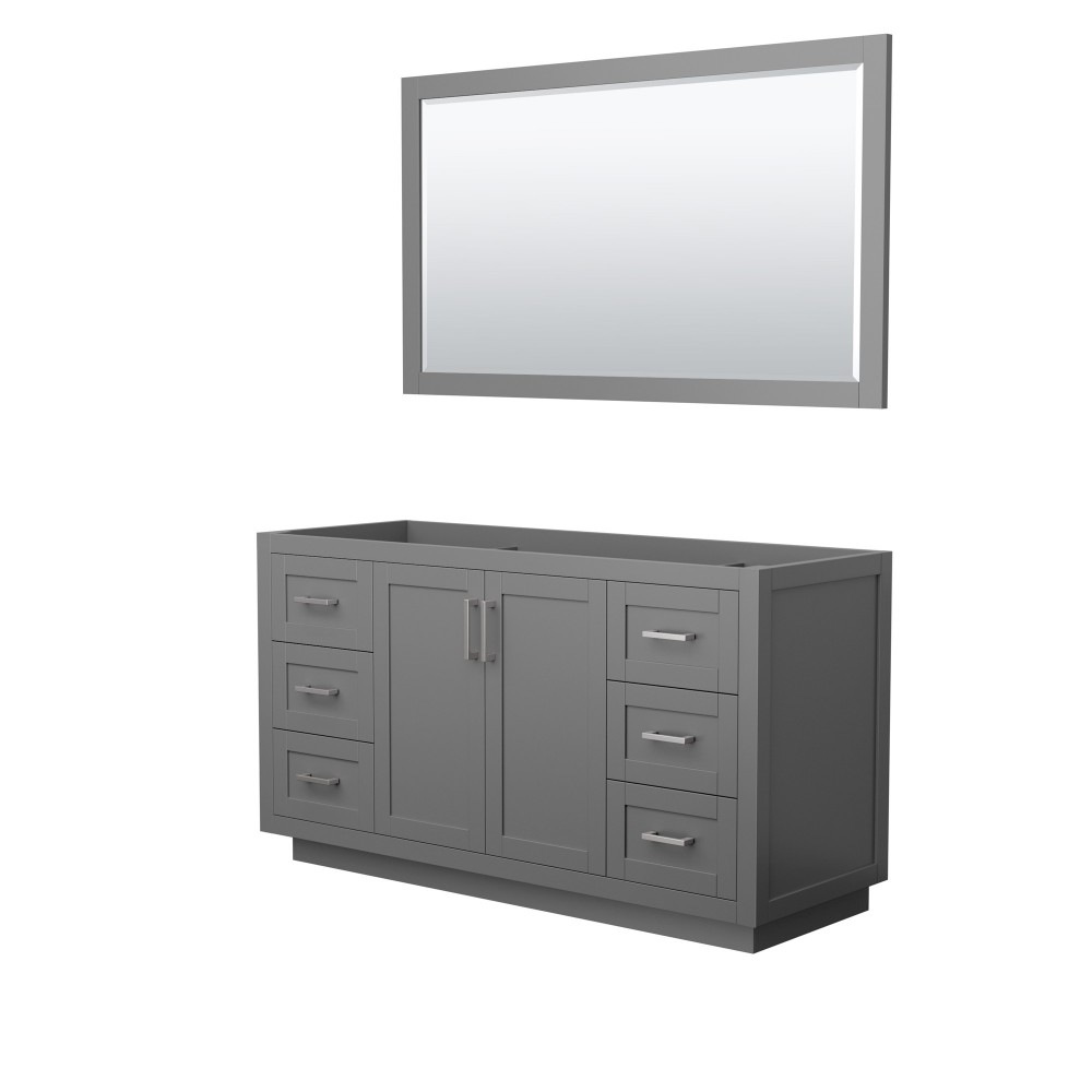 60 Inch Single Bathroom Vanity in Dark Gray, No Countertop, No Sink, Nickel Trim, 58 Inch Mirror