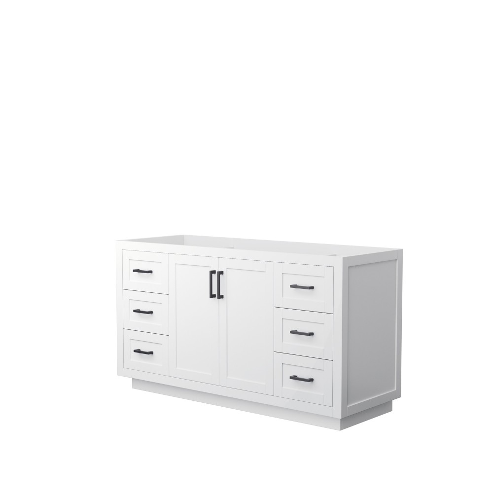 60 Inch Single Bathroom Vanity in White, No Countertop, No Sink, Black Trim