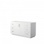 60 Inch Single Bathroom Vanity in White, No Countertop, No Sink, Gold Trim