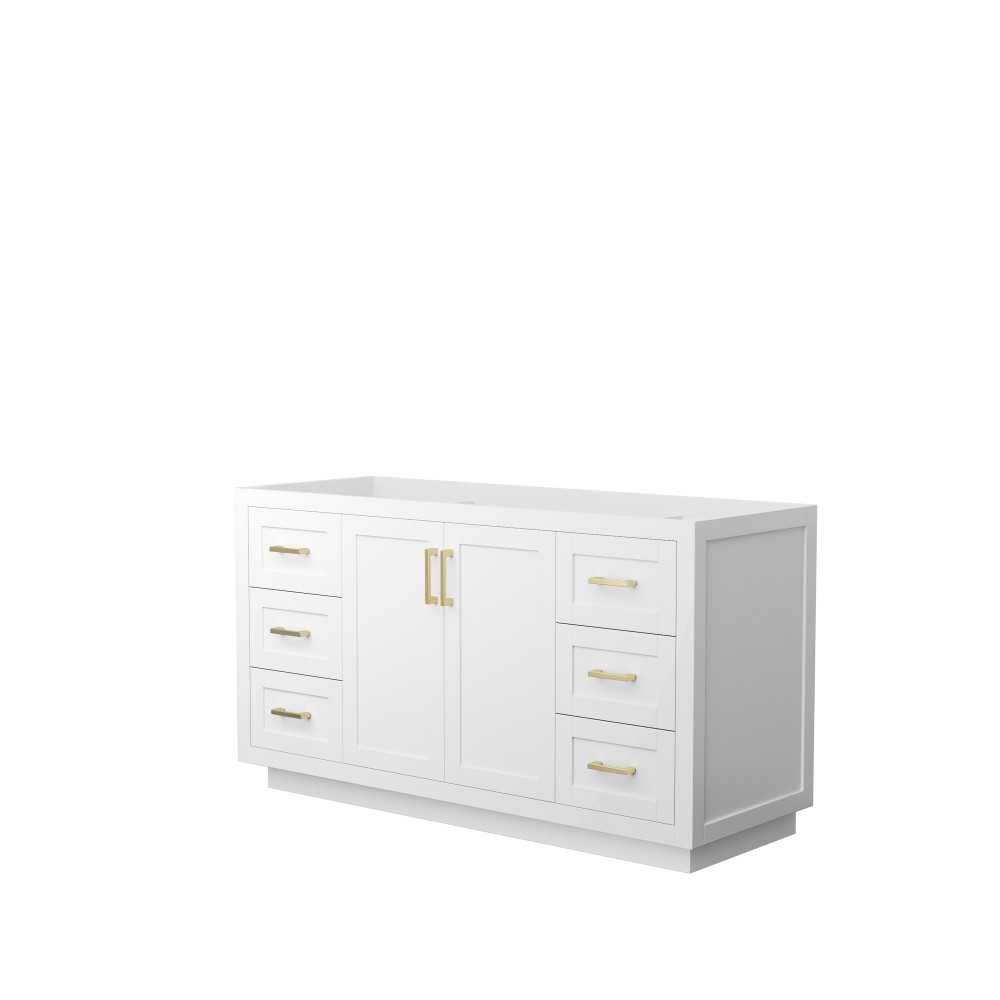 60 Inch Single Bathroom Vanity in White, No Countertop, No Sink, Gold Trim