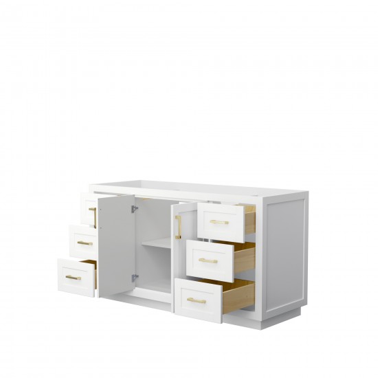 60 Inch Single Bathroom Vanity in White, No Countertop, No Sink, Gold Trim