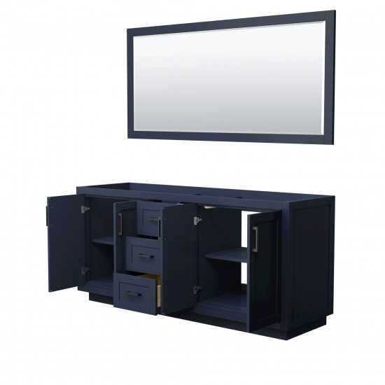 72 Inch Double Bathroom Vanity in Dark Blue, No Countertop, No Sink, Black Trim, 70 Inch Mirror