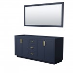 72 Inch Double Bathroom Vanity in Dark Blue, No Countertop, No Sink, Gold Trim, 70 Inch Mirror