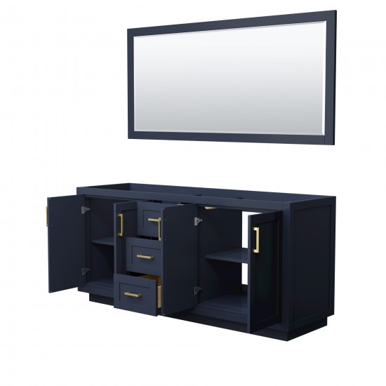 72 Inch Double Bathroom Vanity in Dark Blue, No Countertop, No Sink, Gold Trim, 70 Inch Mirror