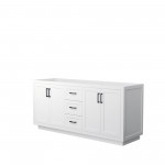 72 Inch Double Bathroom Vanity in White, No Countertop, No Sink, Black Trim