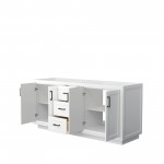 72 Inch Double Bathroom Vanity in White, No Countertop, No Sink, Black Trim