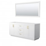 72 Inch Double Bathroom Vanity in White, No Countertop, No Sink, Gold Trim, 70 Inch Mirror