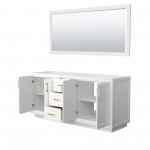 72 Inch Double Bathroom Vanity in White, No Countertop, No Sink, Gold Trim, 70 Inch Mirror