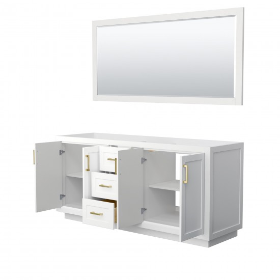 72 Inch Double Bathroom Vanity in White, No Countertop, No Sink, Gold Trim, 70 Inch Mirror