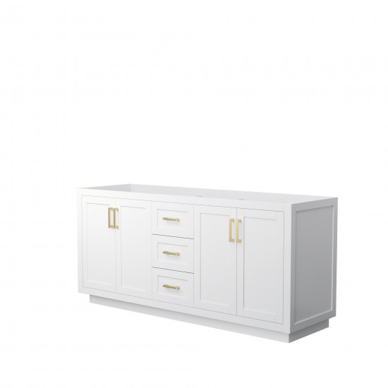 72 Inch Double Bathroom Vanity in White, No Countertop, No Sink, Gold Trim