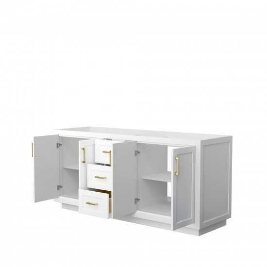 72 Inch Double Bathroom Vanity in White, No Countertop, No Sink, Gold Trim