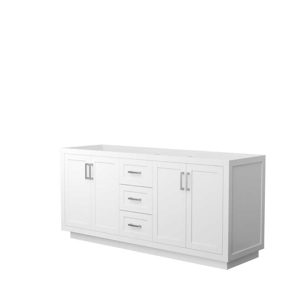 72 Inch Double Bathroom Vanity in White, No Countertop, No Sink, Nickel Trim