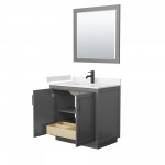 36 Inch Single Bathroom Vanity in Dark Gray, Light-Vein Carrara Cultured Marble Countertop, Sink, Black Trim, 34 Inch Mirror