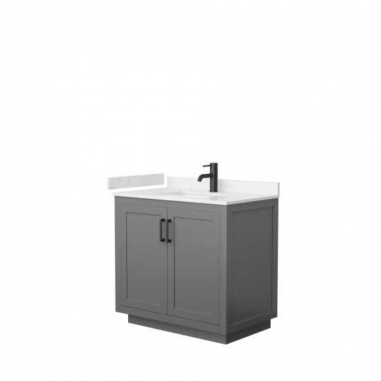 36 Inch Single Bathroom Vanity in Dark Gray, Light-Vein Carrara Cultured Marble Countertop, Sink, Black Trim