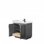 36 Inch Single Bathroom Vanity in Dark Gray, Light-Vein Carrara Cultured Marble Countertop, Sink, Black Trim