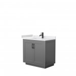 36 Inch Single Bathroom Vanity in Dark Gray, White Cultured Marble Countertop, Sink, Black Trim