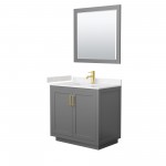 36 Inch Single Bathroom Vanity in Dark Gray, Light-Vein Carrara Cultured Marble Countertop, Sink, Gold Trim, 34 Inch Mirror