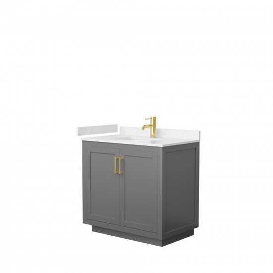 36 Inch Single Bathroom Vanity in Dark Gray, Light-Vein Carrara Cultured Marble Countertop, Sink, Gold Trim