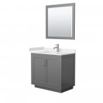 36 Inch Single Bathroom Vanity in Dark Gray, Light-Vein Carrara Cultured Marble Countertop, Sink, Nickel Trim, 34 Inch Mirror