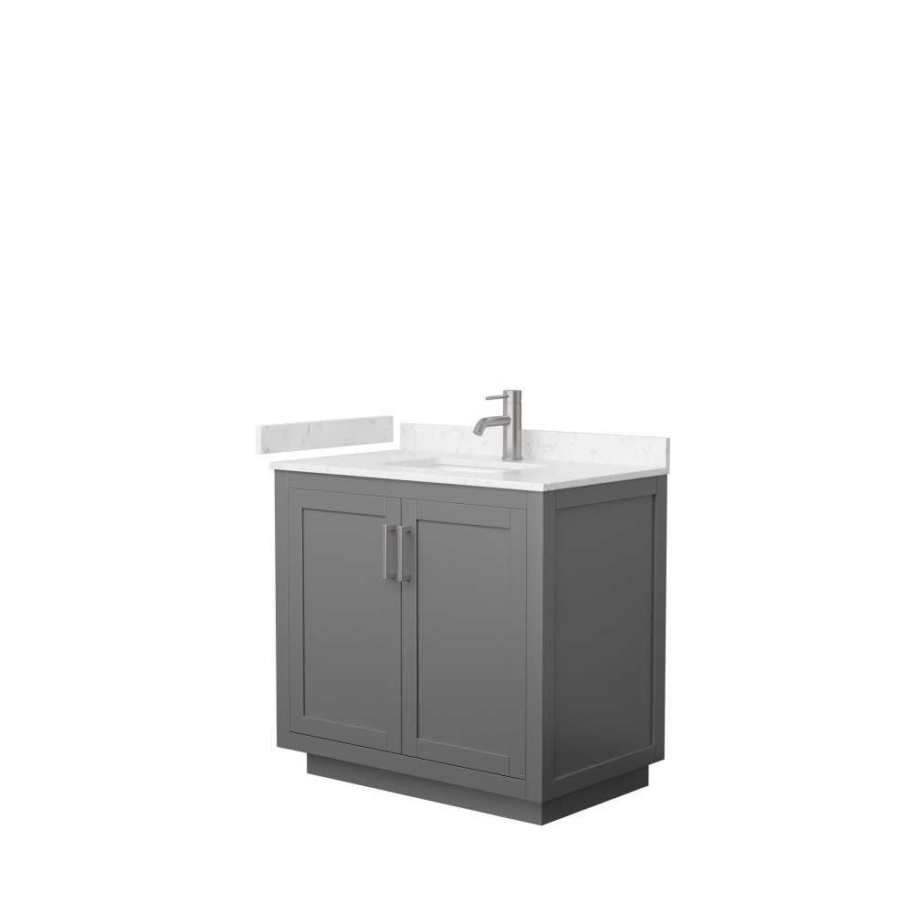 36 Inch Single Bathroom Vanity in Dark Gray, Light-Vein Carrara Cultured Marble Countertop, Sink, Nickel Trim